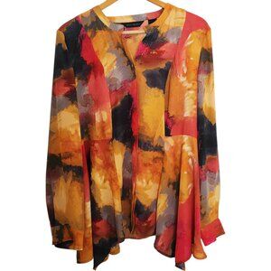 Investments L Long Sleeve Top Blouse Abstract Artsy Print